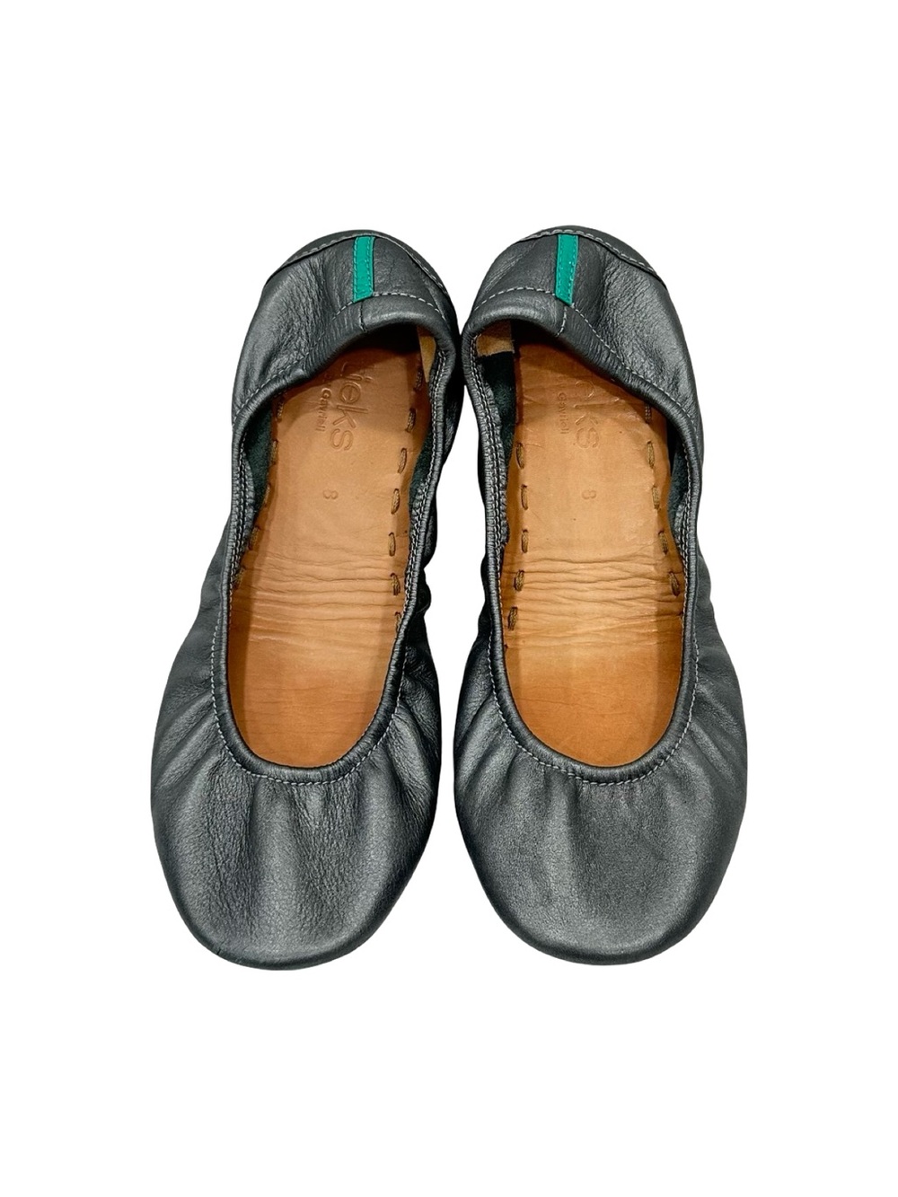 Tieks by Gavrieli Dark Silver Gray Leather Ballet Flats Size 8 Teal Shimmer